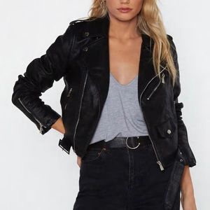 Faux Leather Relaxed Biker Jacket